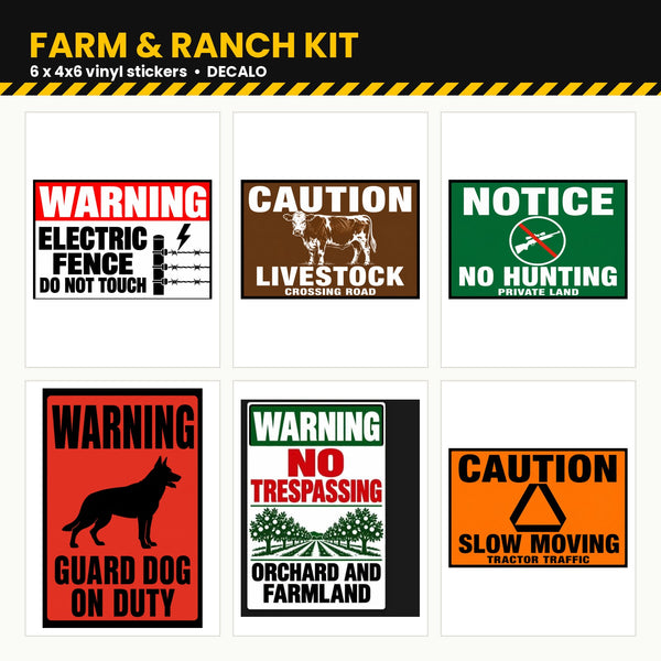 Farm & Ranch Kit – 6 Warning Stickers (4x6 Vinyl)
