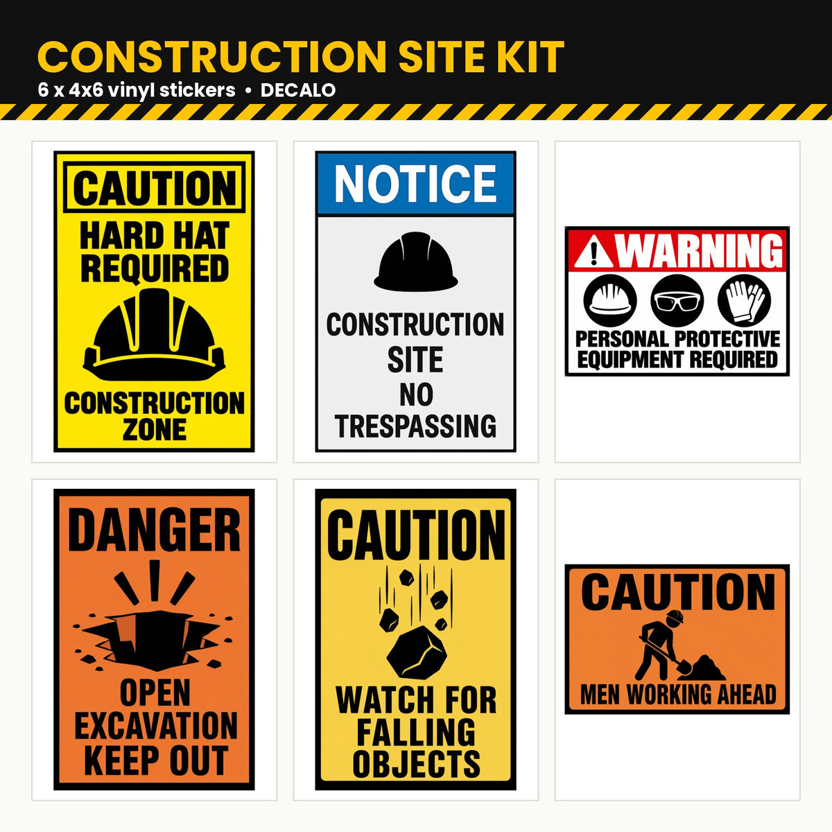 Construction Site Kit: 6 warning stickers