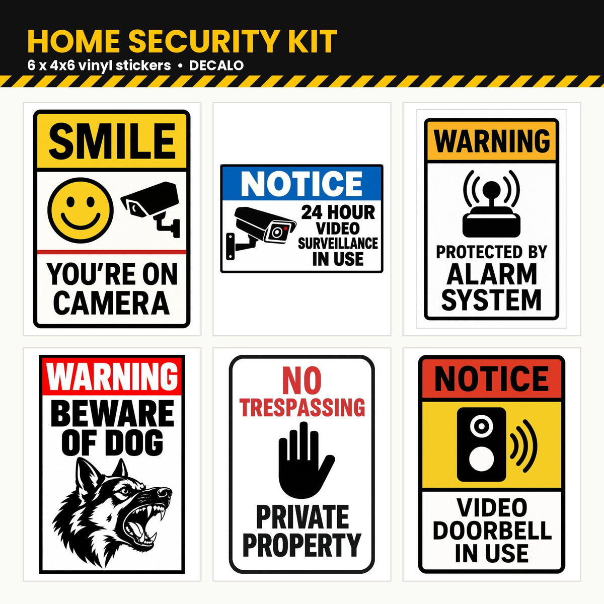 Home Security Kit: 6 warning stickers