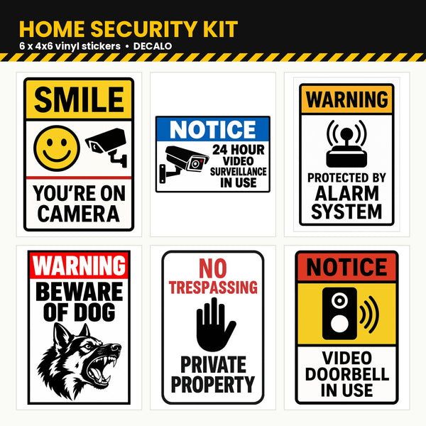 Home Security Kit – 6 Warning Stickers (4x6 Vinyl)