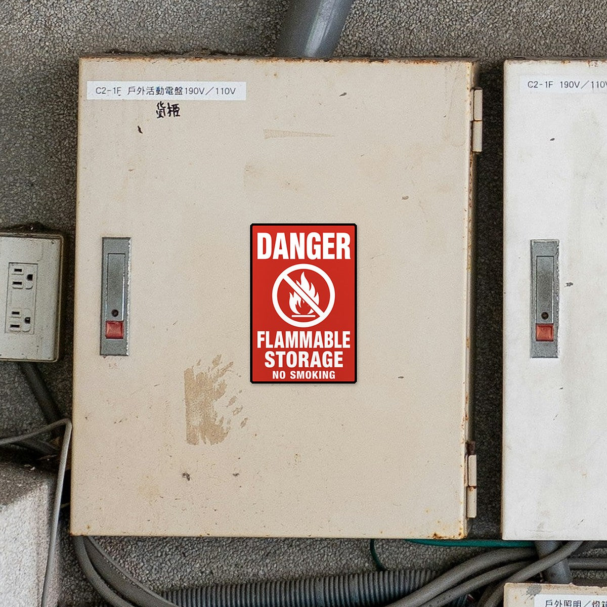 Flammable Storage sticker on an electrical cabinet