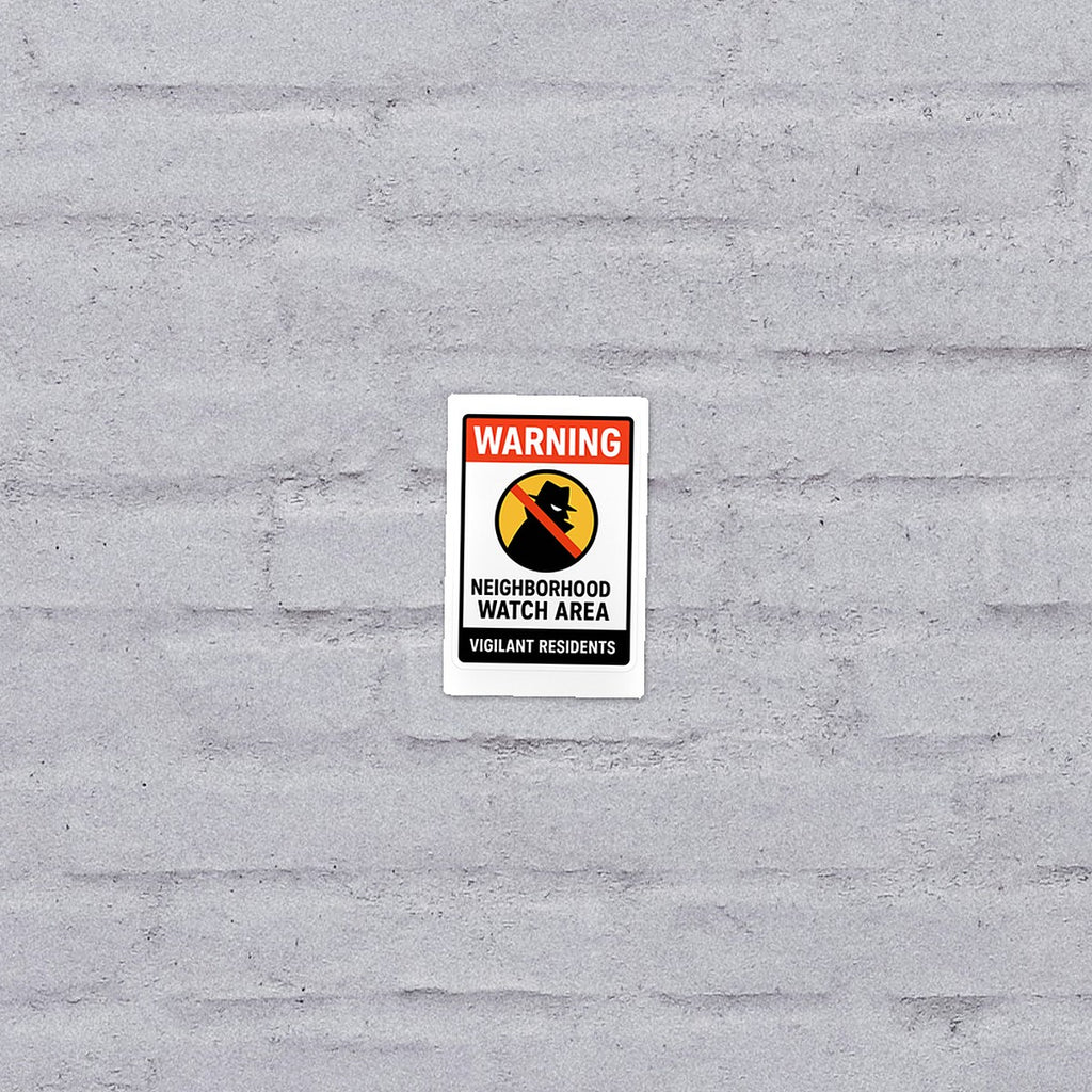 Neighborhood Watch sticker on a brick wall