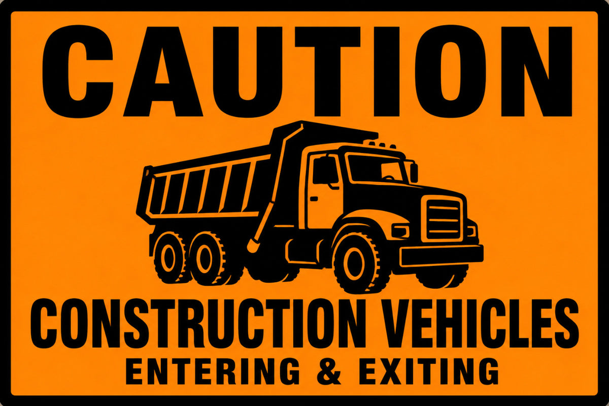 Caution Construction Vehicles Entering & Exiting 4x6 vinyl sticker