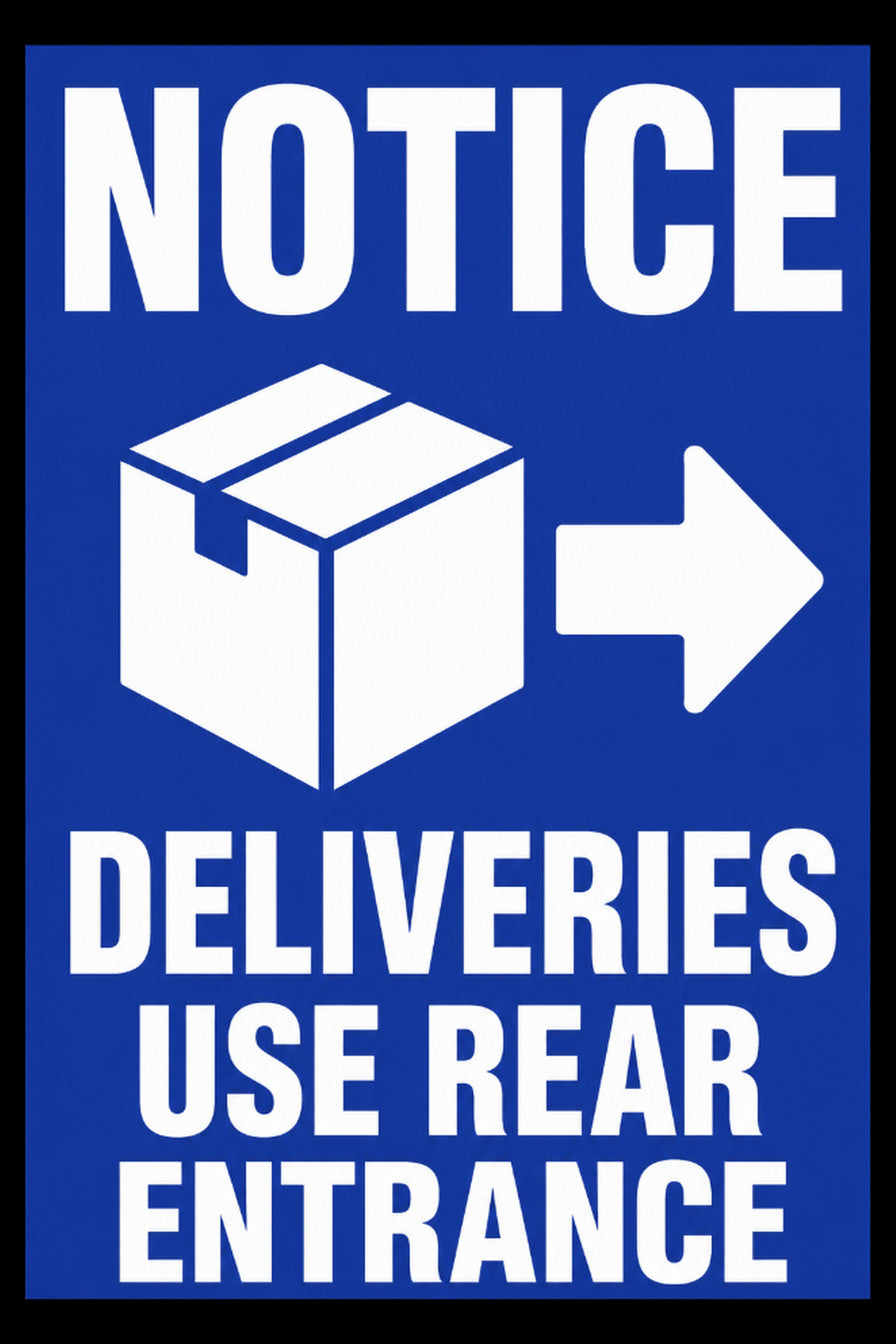 Notice Deliveries Use Rear Entrance Only 4x6 vinyl sticker