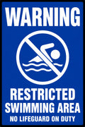 Warning Restricted Swimming Area No Lifeguard 4x6 vinyl sticker