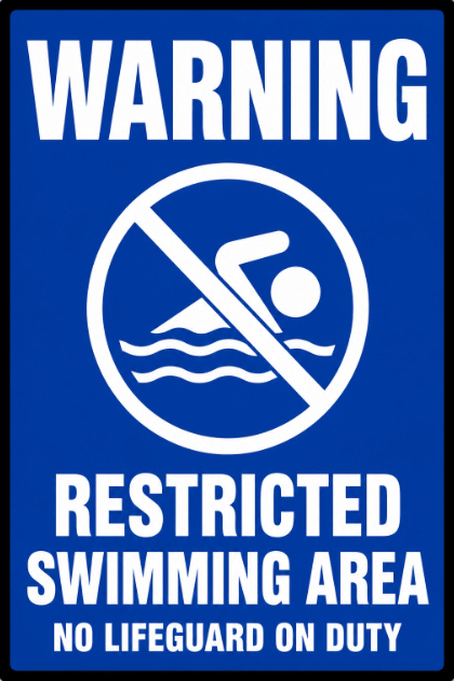 Warning Restricted Swimming Area No Lifeguard 4x6 vinyl sticker