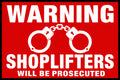 Warning Shoplifters Will Be Prosecuted 4x6 vinyl sticker