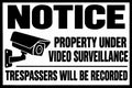 Notice Property Under Video Surveillance Trespassers Recorded 4x6 vinyl sticker