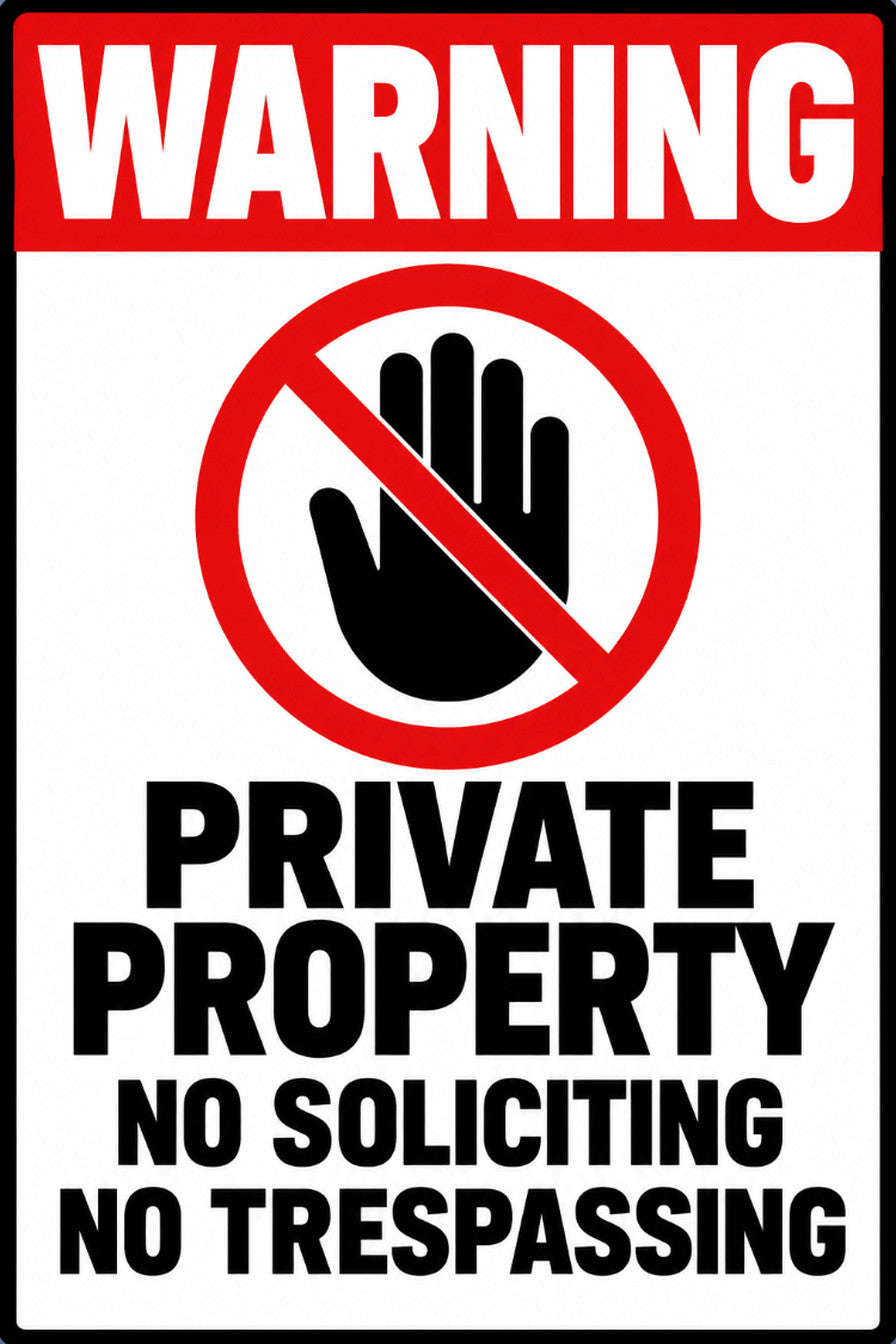 Warning Private Property No Soliciting No Trespassing 4x6 vinyl sticker