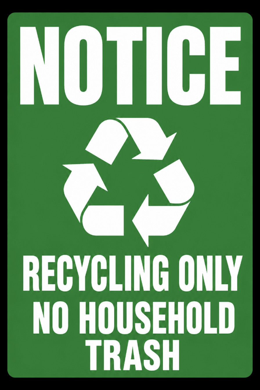 Notice Recycling Only No Household Trash 4x6 vinyl sticker