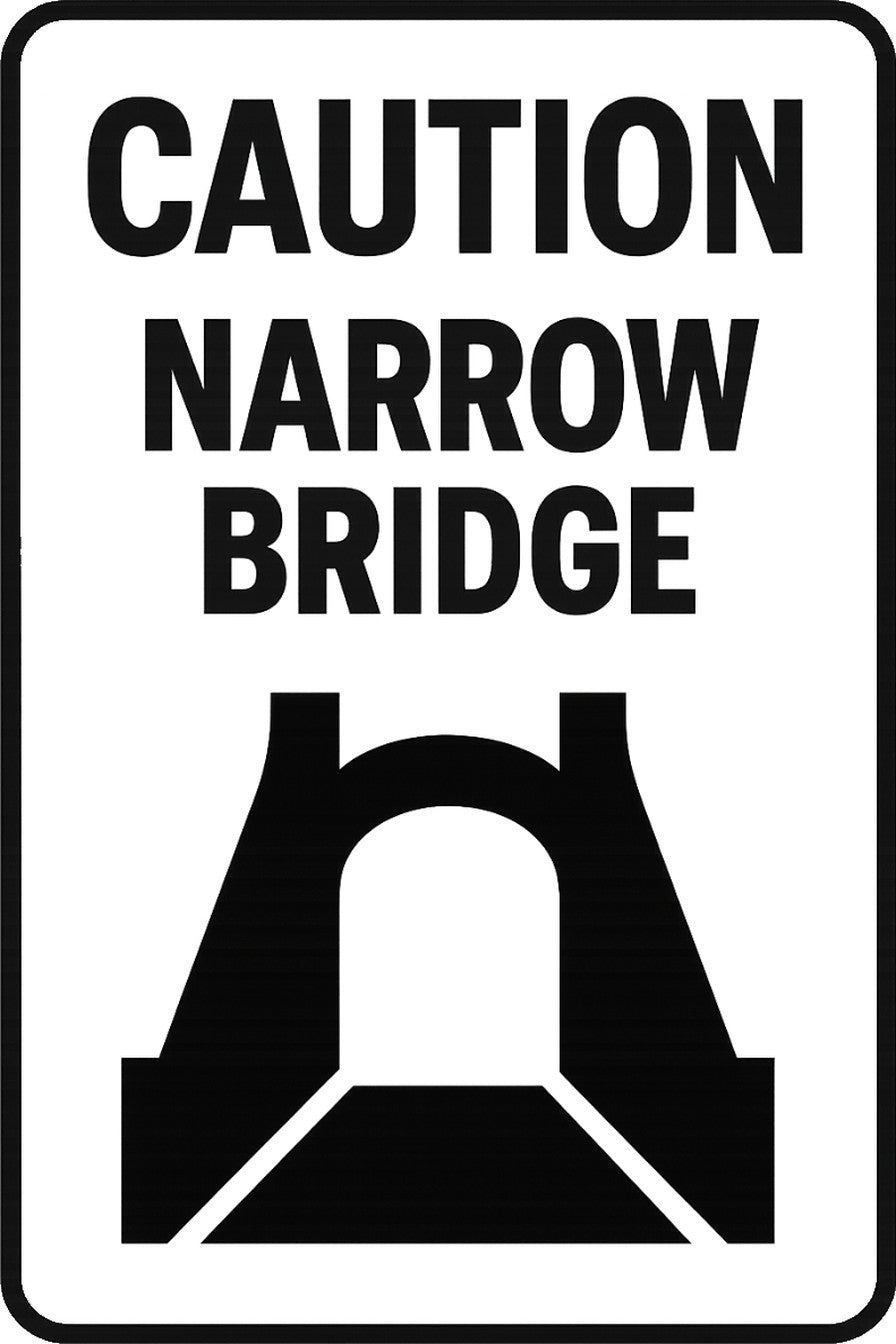 Caution Narrow Bridge 4x6 vinyl sticker
