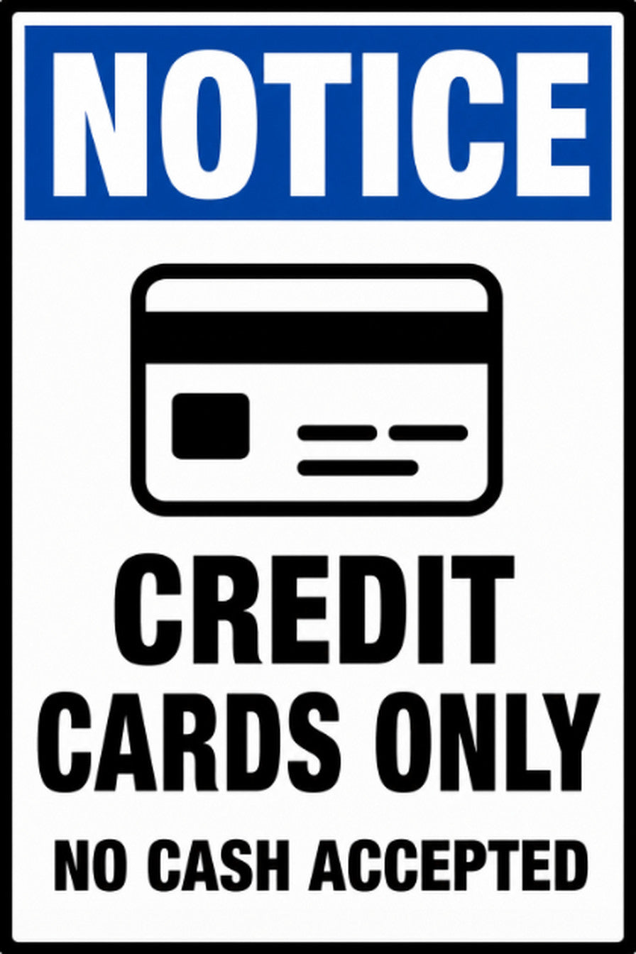 Notice Credit Cards Only No Cash Accepted 4x6 vinyl sticker