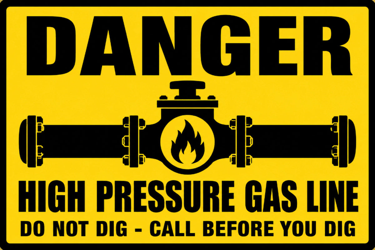 Danger High Pressure Gas Line Do Not Dig 4x6 vinyl sticker
