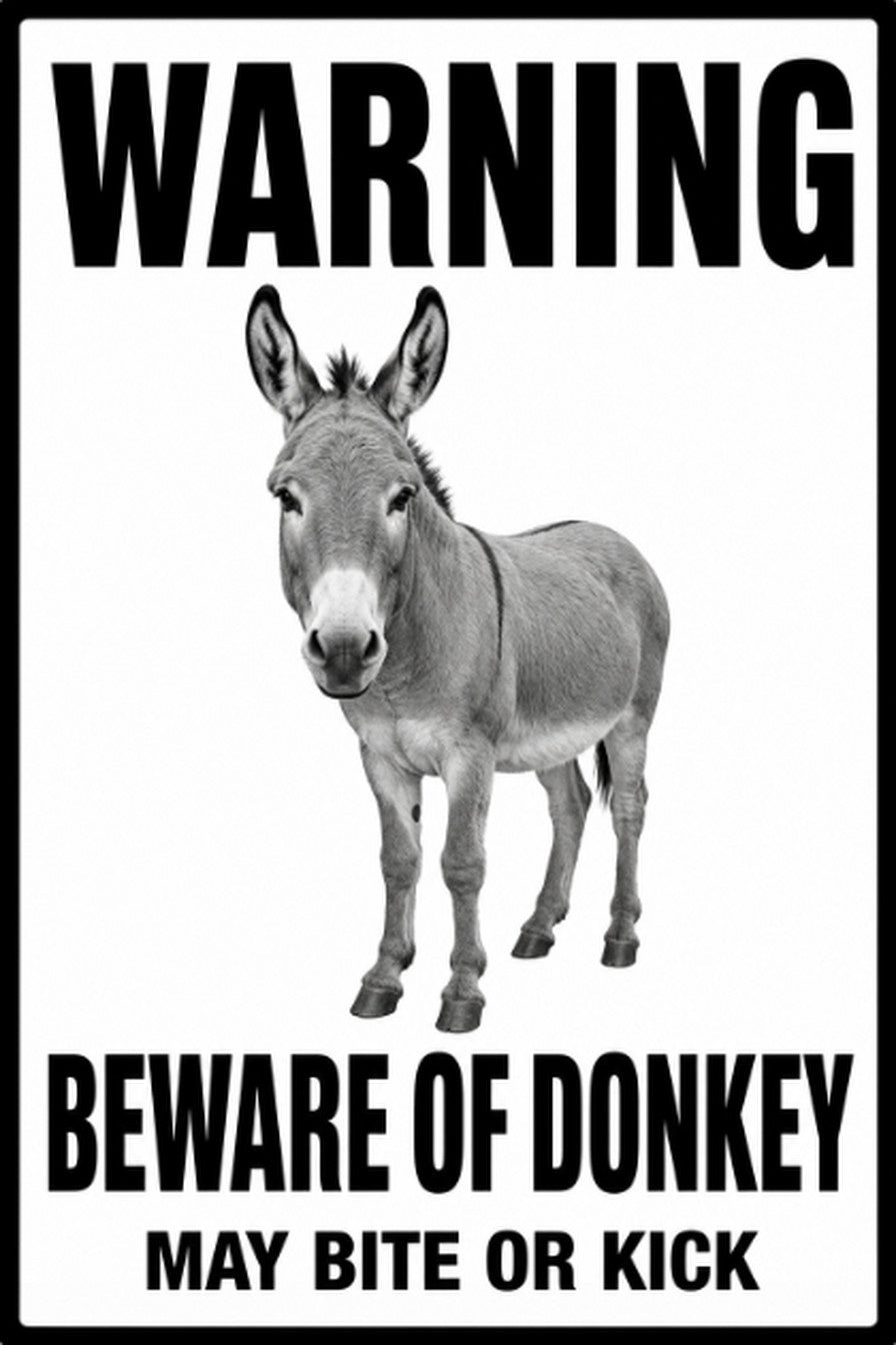 Warning Beware Of Donkey May Bite Or Kick 4x6 vinyl sticker