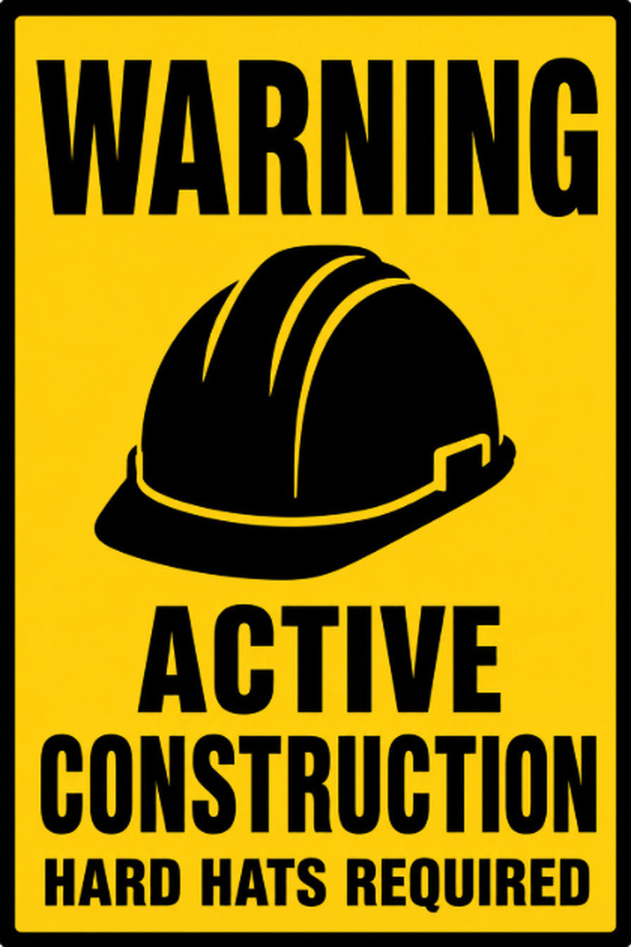 Warning Active Construction Hard Hats Required 4x6 vinyl sticker
