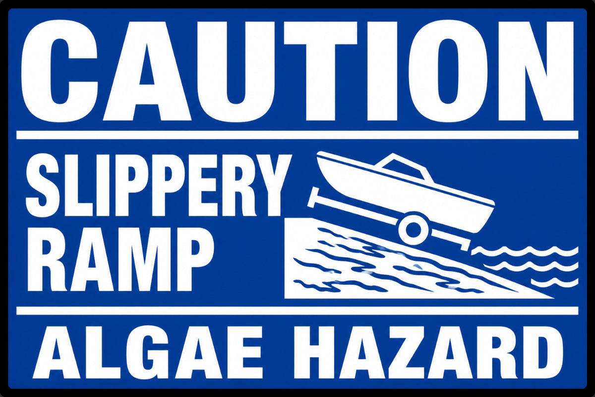 Caution Slippery Marina Ramp Algae Hazard 4x6 vinyl sticker