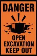 Danger Open Excavation Keep Out 4x6 vinyl sticker