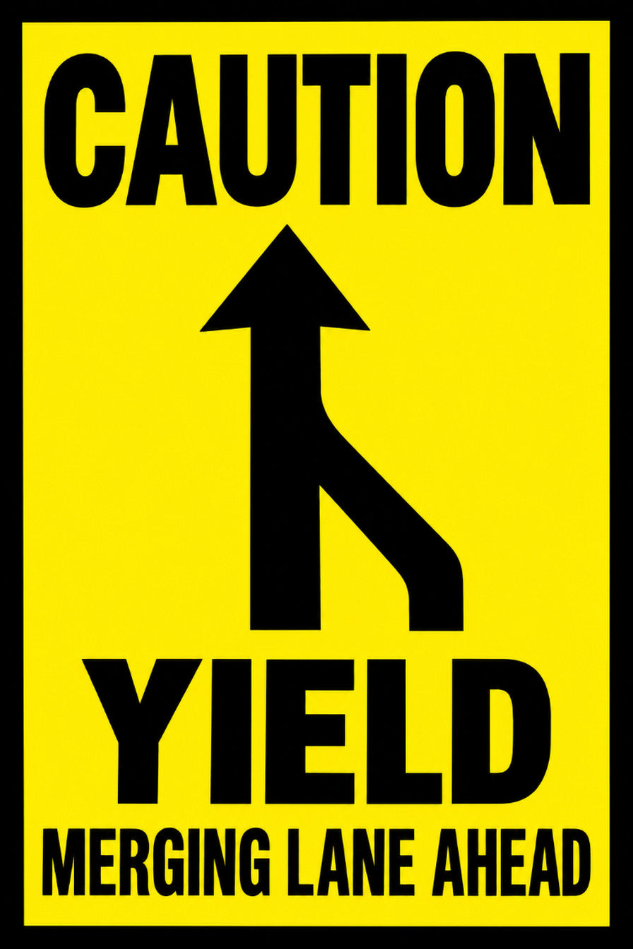Caution Yield Merging Lane Ahead 4x6 vinyl sticker