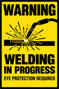 Warning Welding In Progress Eye Protection 4x6 vinyl sticker