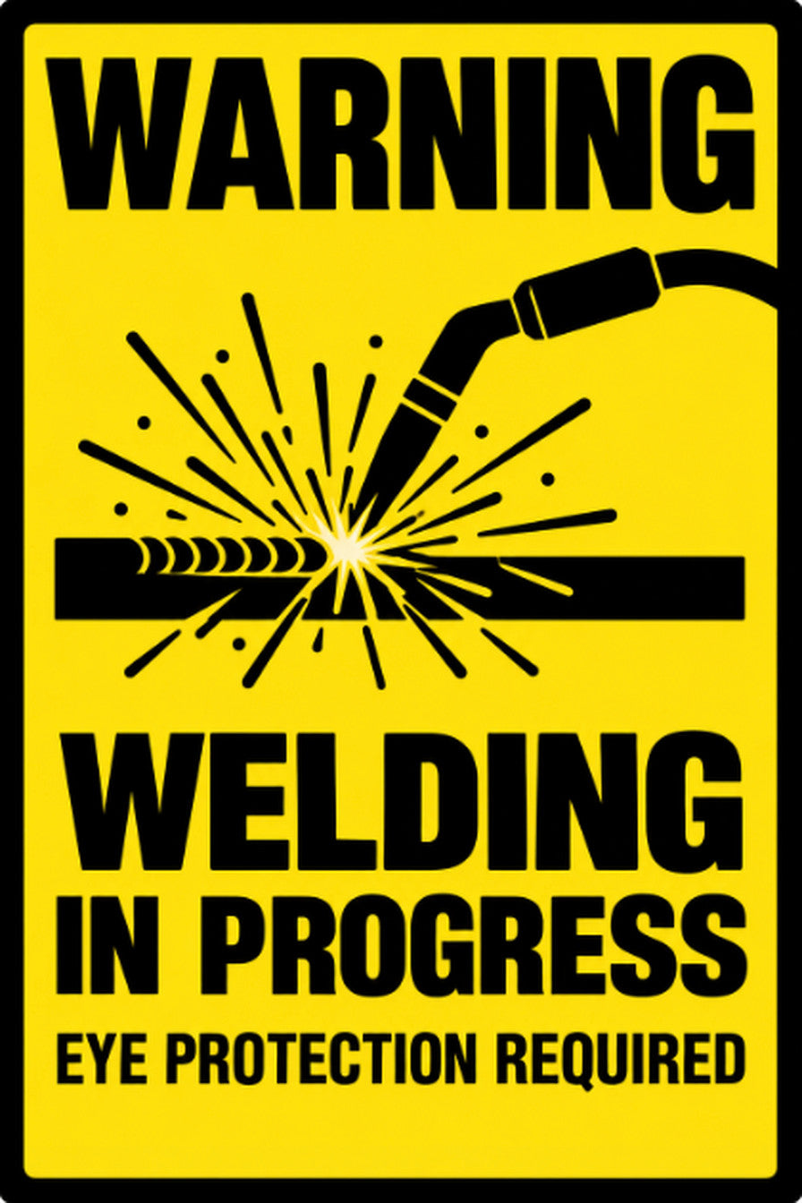 Warning Welding In Progress Eye Protection 4x6 vinyl sticker