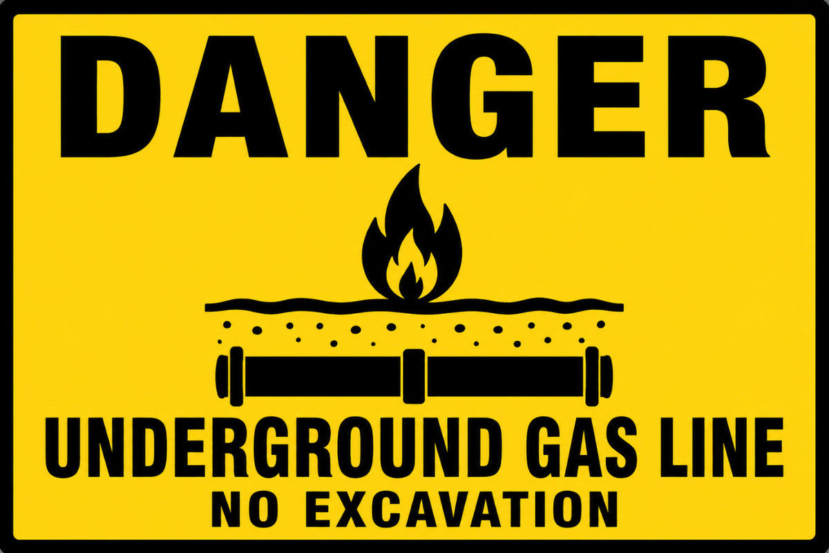 Danger Underground Gas Line No Excavation 4x6 vinyl sticker