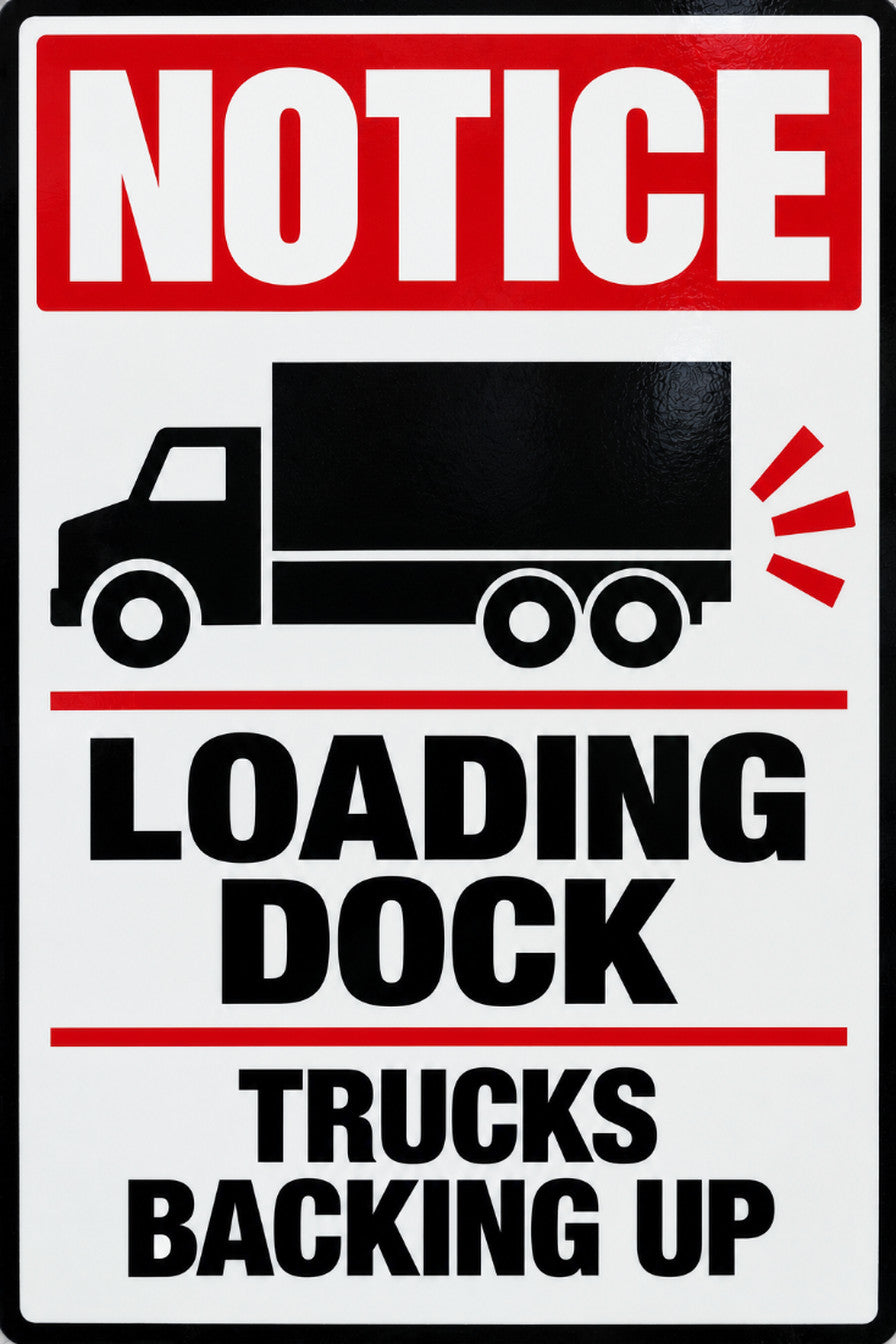 Notice Loading Dock Trucks Backing Up 4x6 vinyl sticker