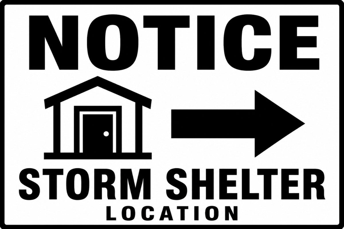 Notice Storm Shelter Location 4x6 vinyl sticker
