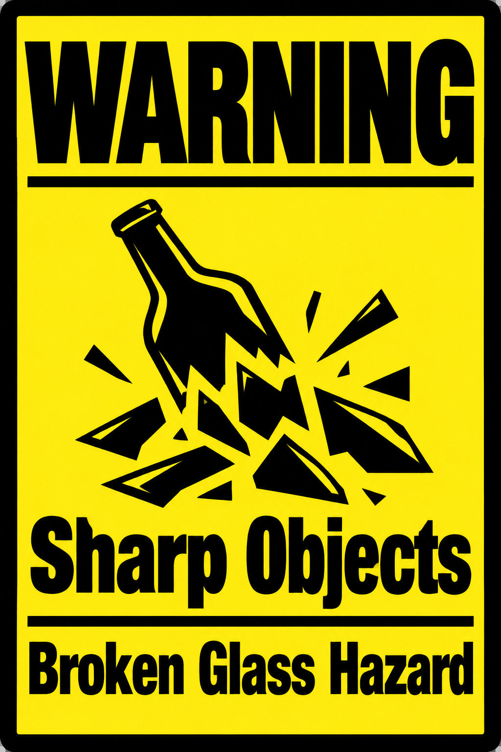 Warning Sharp Objects Broken Glass Hazard 4x6 vinyl sticker
