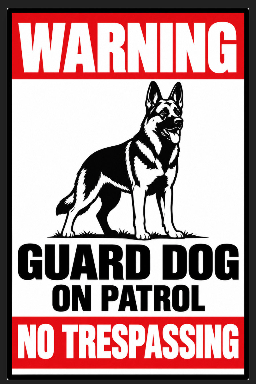 Warning No Trespassing Guard Dog On Patrol 4x6 vinyl sticker