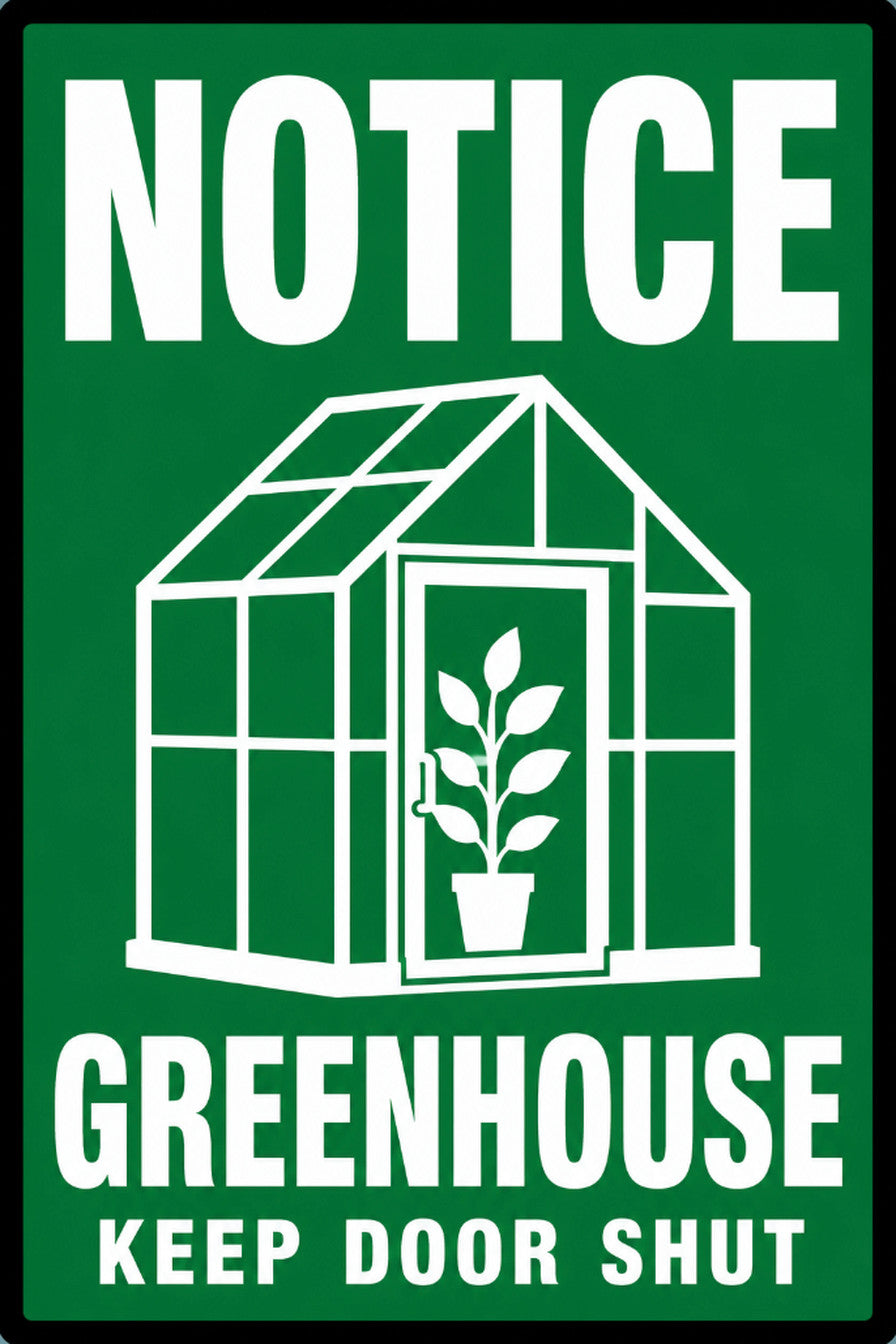 Notice Greenhouse Keep Door Shut 4x6 vinyl sticker