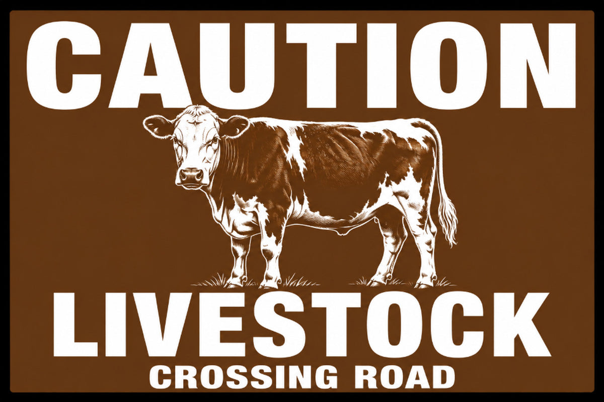 Caution Livestock Crossing Road 4x6 vinyl sticker