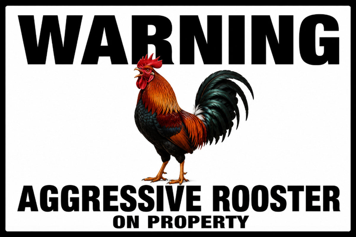 Warning Aggressive Rooster On Property 4x6 vinyl sticker
