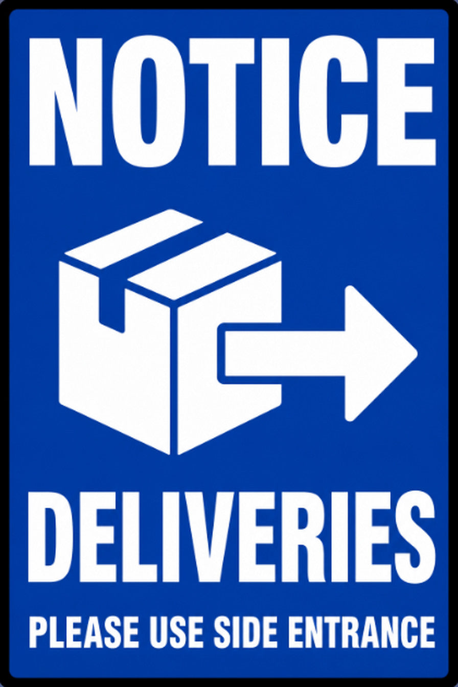 Notice Deliveries Use Side Entrance 4x6 vinyl sticker