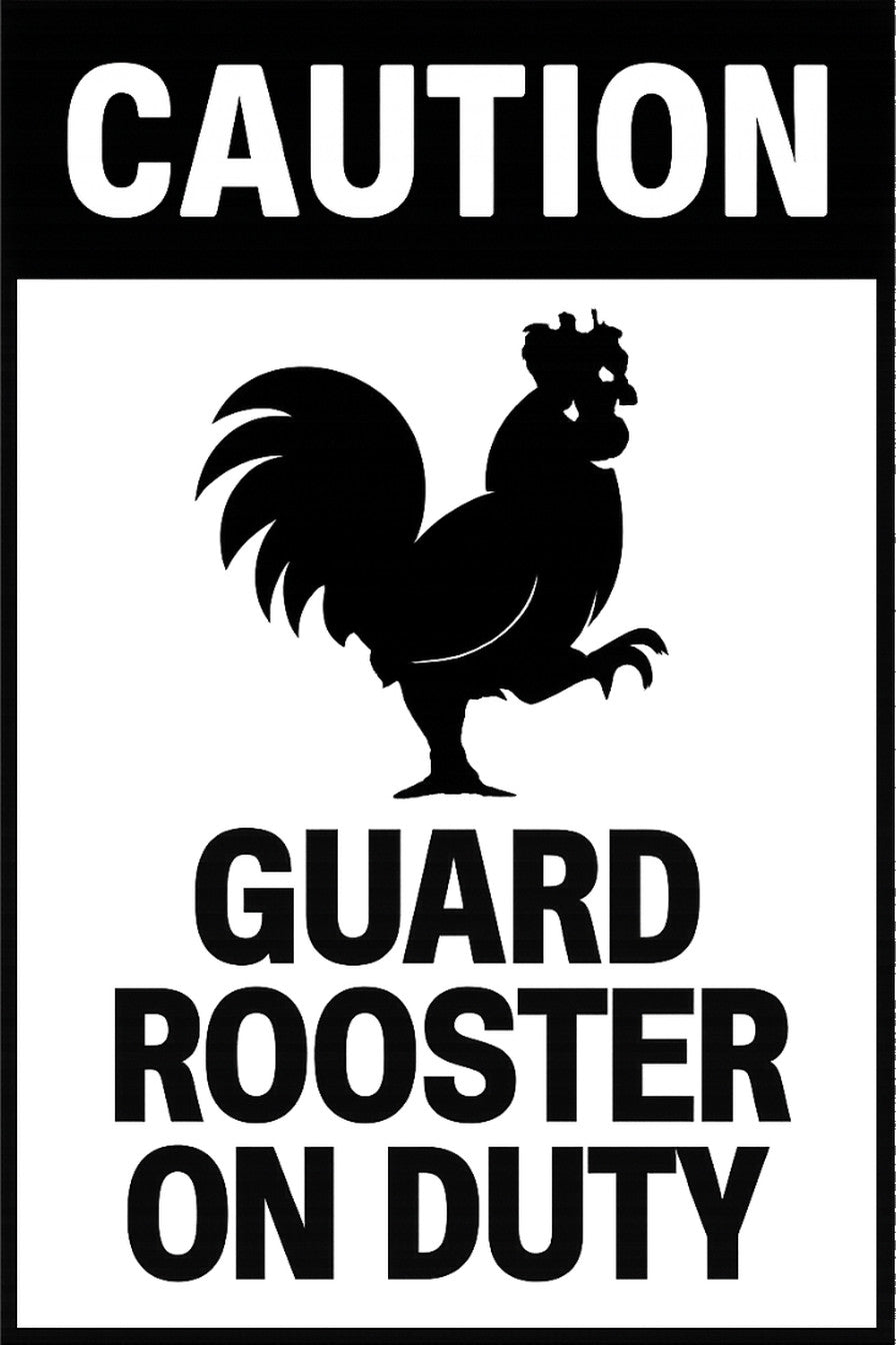 Caution Guard Rooster On Duty 4x6 vinyl sticker