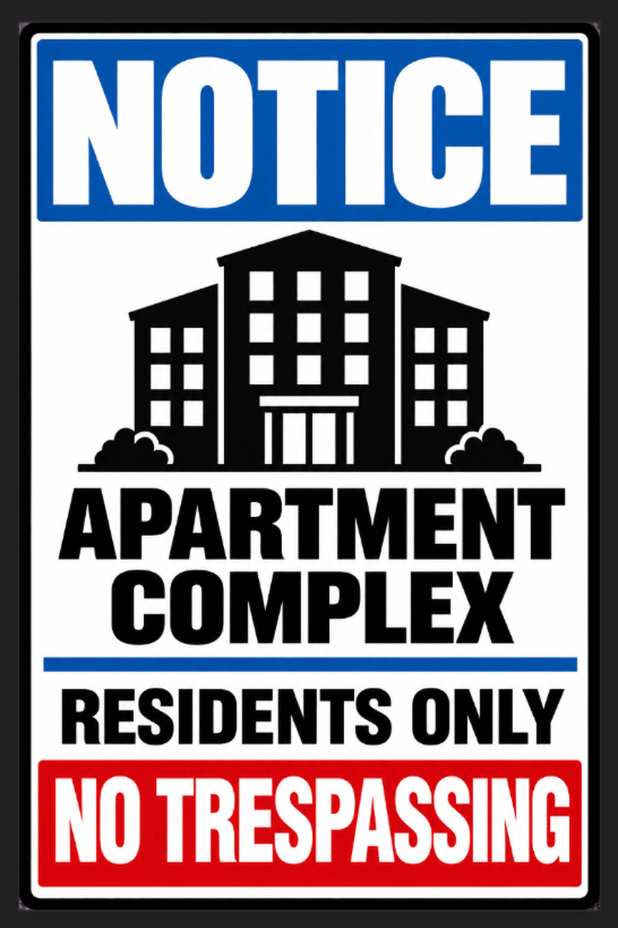 Notice No Trespassing Apartment Complex Residents 4x6 vinyl sticker