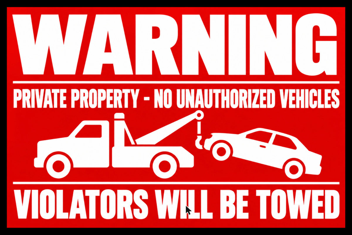 Warning Private Property No Unauthorized Vehicles Violators Towed 4x6 vinyl sticker