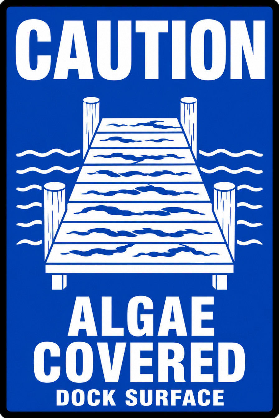 Caution Algae Covered Dock Surface 4x6 vinyl sticker