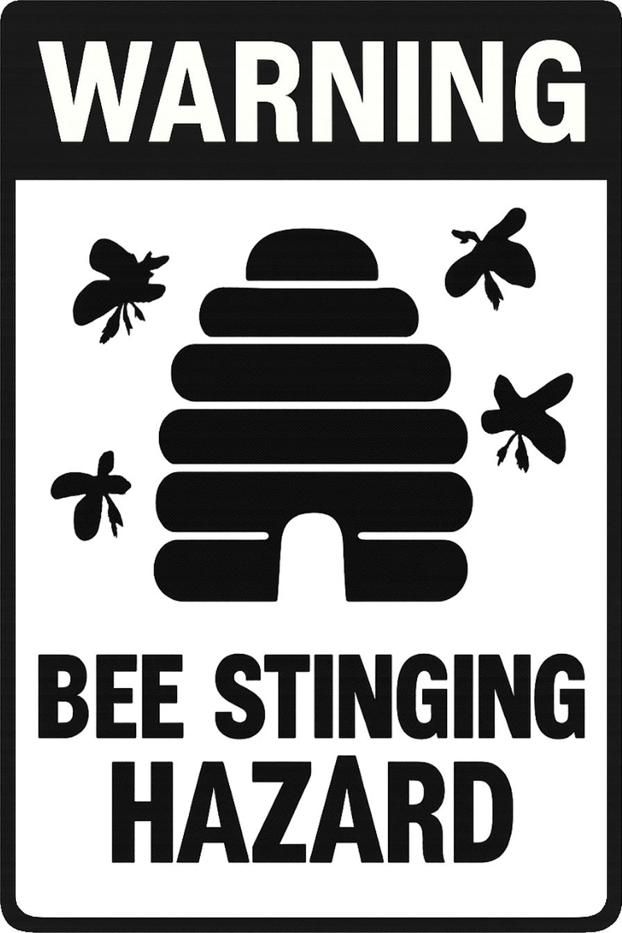 Warning Bee Stinging Hazard 4x6 vinyl sticker