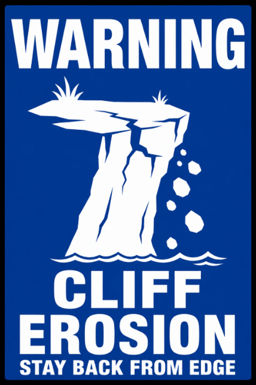 Warning Cliff Erosion Stay Back From Edge 4x6 vinyl sticker