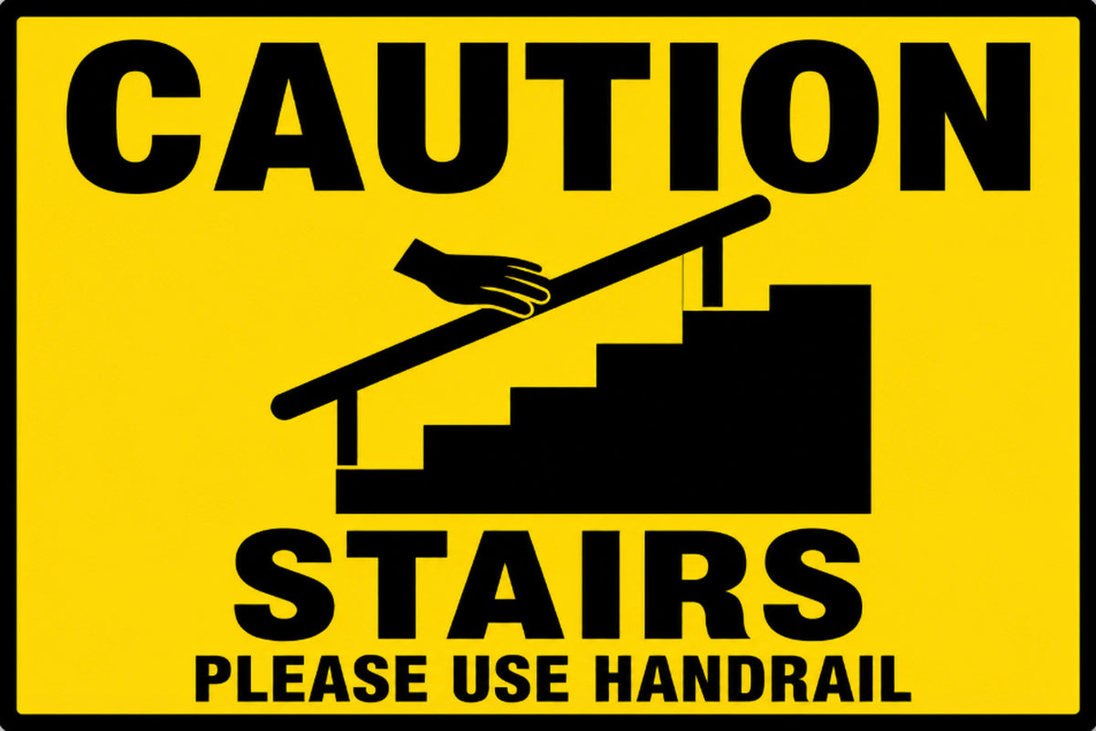 Caution Stairs Please Use Handrail 4x6 vinyl sticker