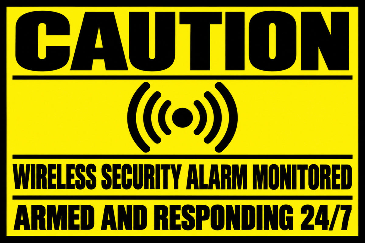 Caution Wireless Security Alarm Monitored 4x6 vinyl sticker