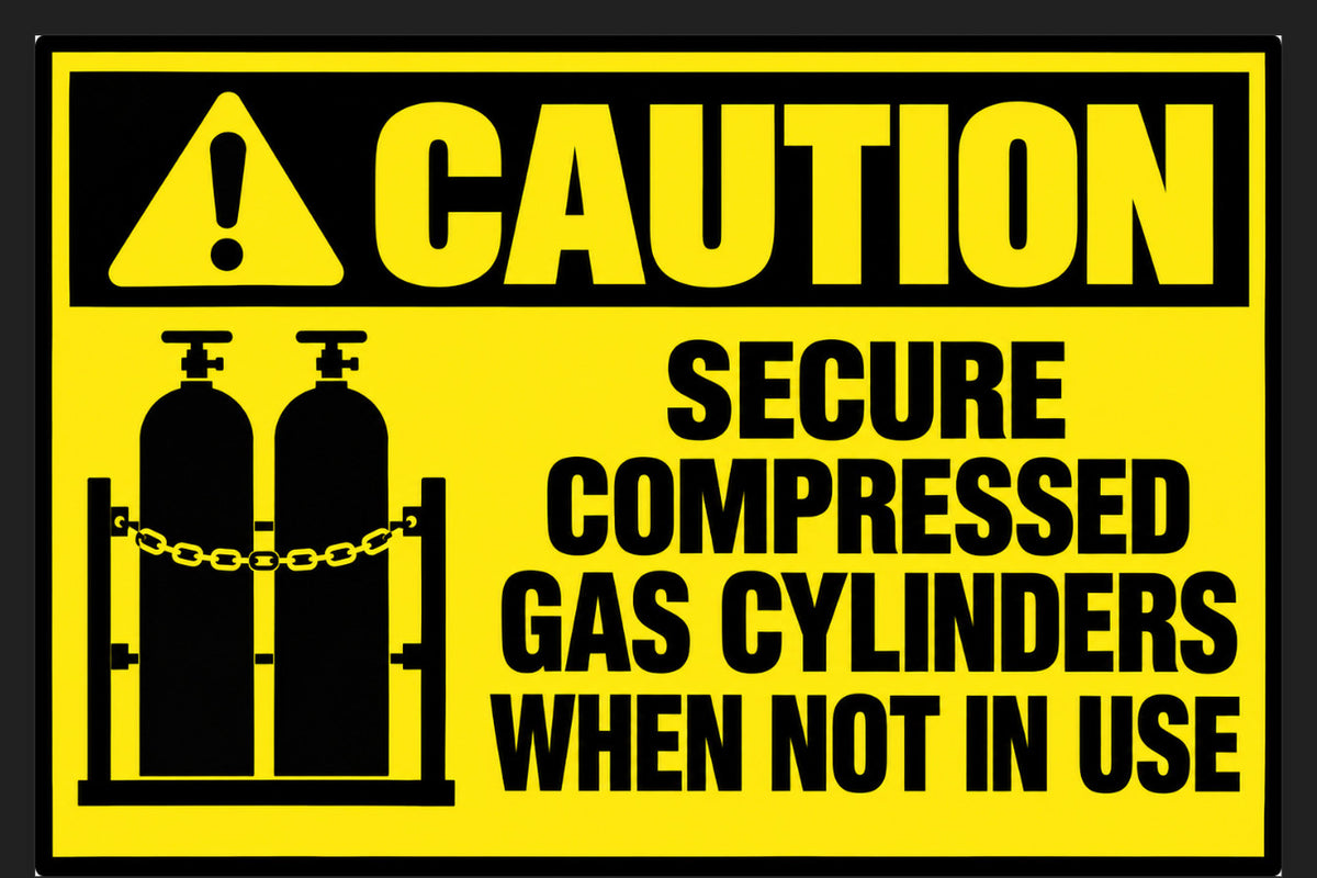 Caution Secure Compressed Gas Cylinders When Not In Use 4x6 vinyl sticker