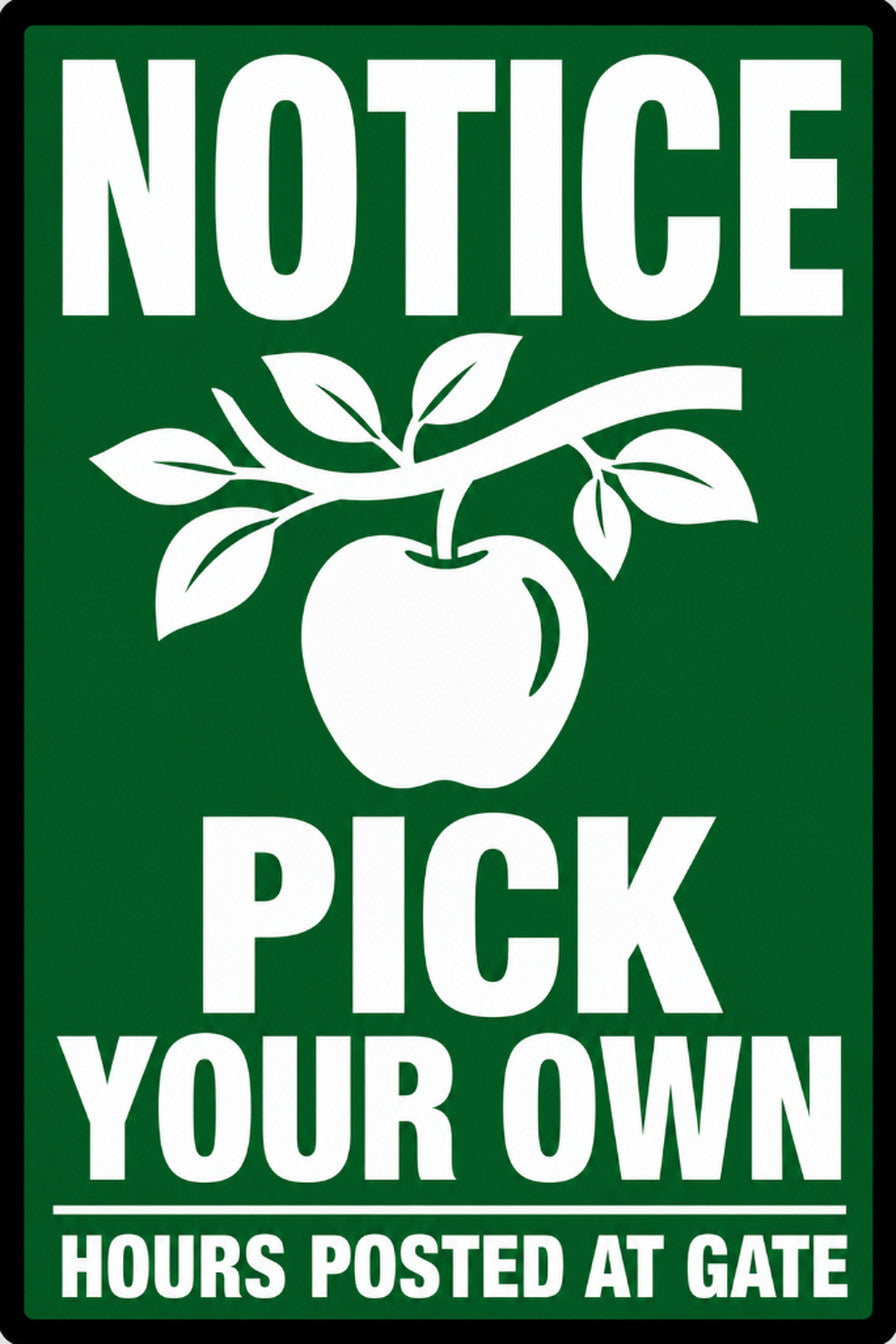 Notice Pick Your Own Orchard Hours Posted 4x6 vinyl sticker