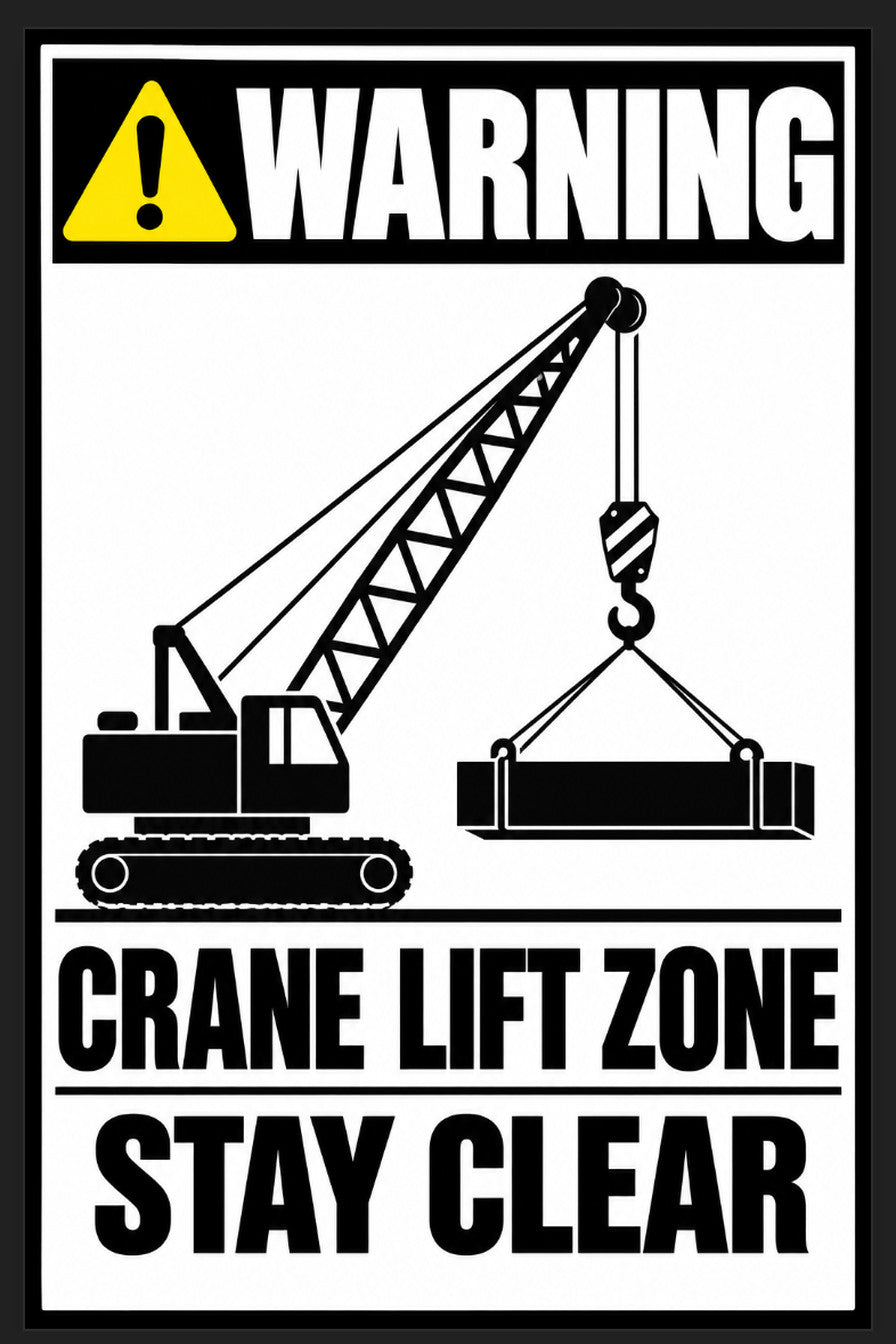 Warning Crane Lift Zone Stay Clear 4x6 vinyl sticker