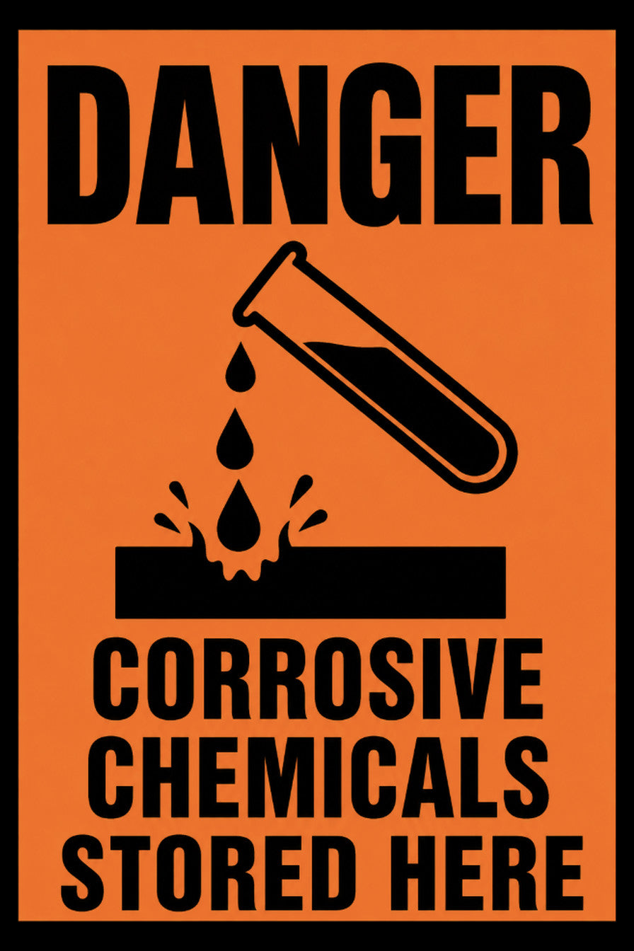 Danger Corrosive Chemicals Stored Here 4x6 vinyl sticker