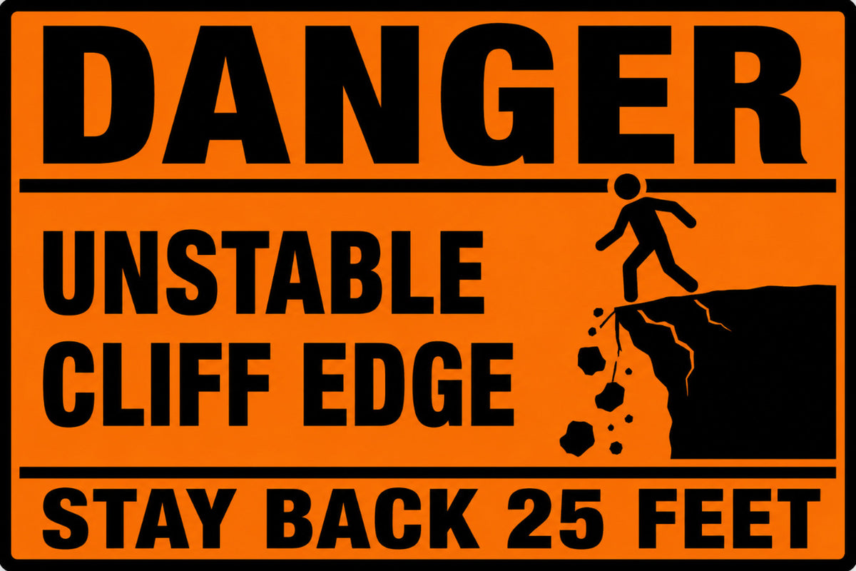 Danger Unstable Cliff Edge Stay Back 25 Feet 4x6 vinyl sticker