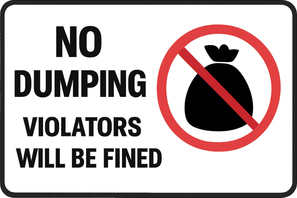 No Dumping Violators Will Be Fined 4x6 vinyl sticker