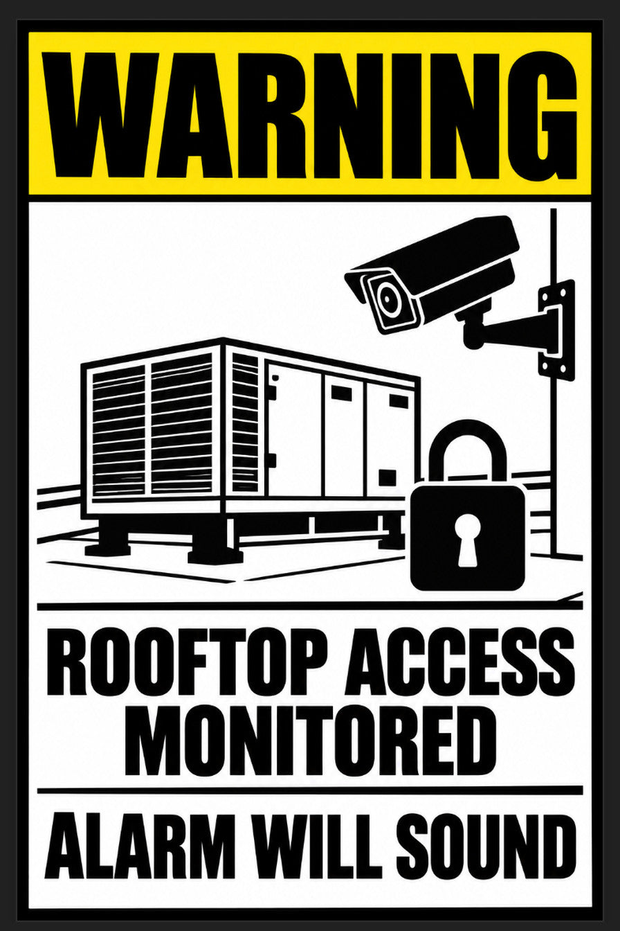 Warning Rooftop Access Monitored Alarm Will Sound 4x6 vinyl sticker