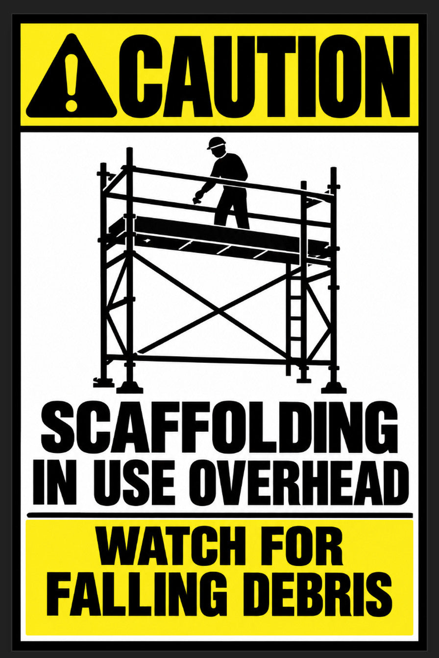 Caution Scaffolding In Use Overhead 4x6 vinyl sticker