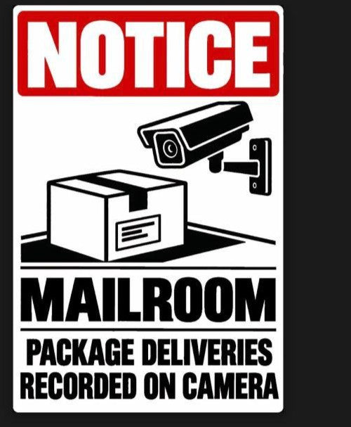 Notice Mailroom Package Deliveries Recorded On Camera 4x6 vinyl sticker